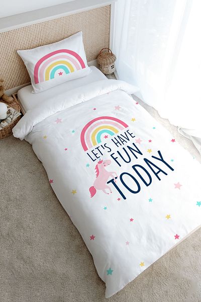 Tuğba Kuğu Single Duvet Cover Set (160X220) - Pure Baby Series - Unicorn Fun