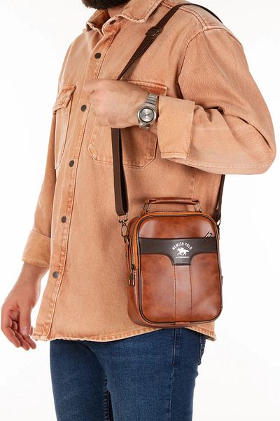 Newish Polo Men's Black Vegan Leather Adjustable Cross Strap Hand and Shoulder Bag Daily