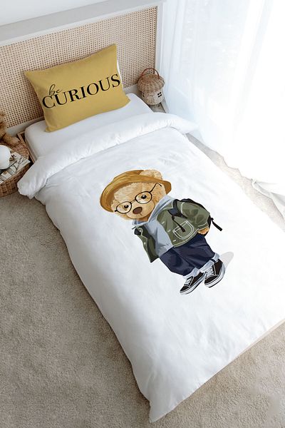 Tuğba Kuğu Pure Baby Series Single Duvet Cover Set - Teddy Bear with Glasses (160X220)