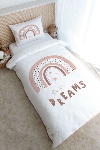 Tuğba Kuğu Single Duvet Cover Set (160X220) - Iconic Series - Salmon Star Rainbow