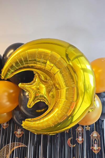 PEKSHOP Gold Ay Yıldız Folyo Balon Ramazan Balonu Ramazan Süsleri Ay Yıldız B...
