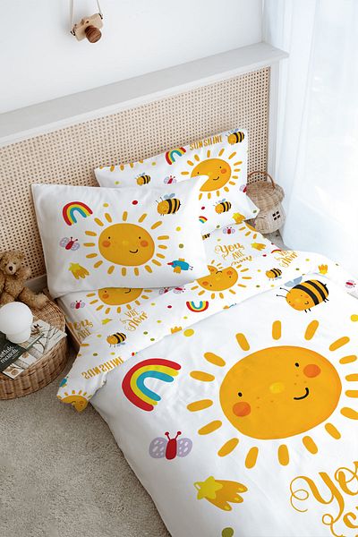 Tuğba Kuğu Single Duvet Cover Set (160X220) - for Baby Series - Smiling Pastel Sun