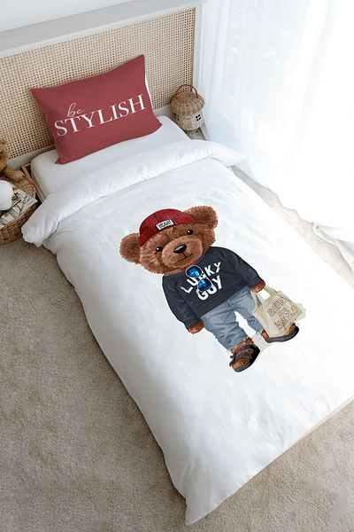 Tuğba Kuğu Single Duvet Cover Set (160X220) - Pure Baby Series - Sportmen Teddy Bear