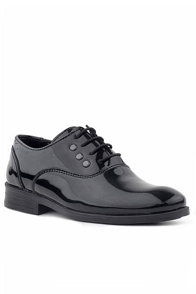 Rakerplus Tuxedo Black Patent Leather Laced Metal Detailed Children's Classic Shoes