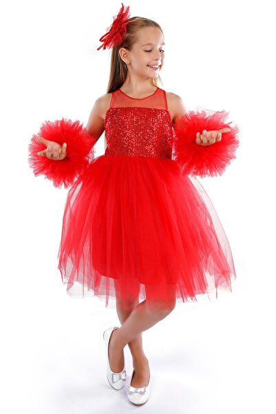 Cantoy Ponpon Kollu Kız Çocuk Doğum Günü Parti Elbisesi Özel Gün Kıyafeti