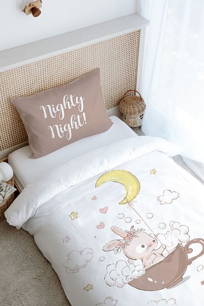 Tuğba Kuğu Single Pure Baby Duvet Cover Set - (160X220) Rabbit in a Cup