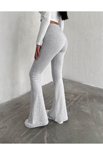 winmoda Açık Gri Ispanyol Paça Pantolon / Ispanyol Paça-geniş Kemer Ispanyol Tayt Pantolon