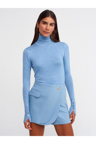 Dilvin 1268 Balıkçı Yaka Kolu Droplu Kazak-indigo M