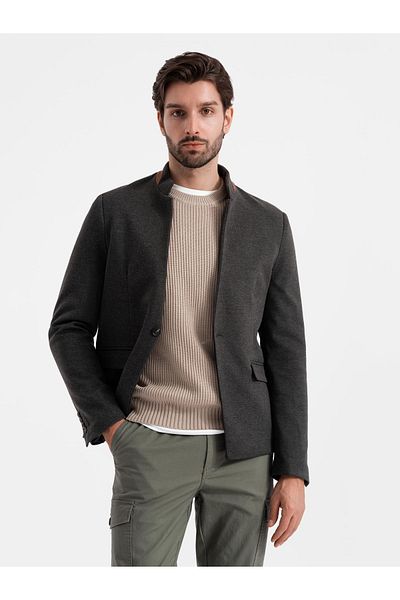 OMBRE Herren Melange Viskosejacke mit Stehkragen - schwarz melange V5 OM-BLZB-0131 XL