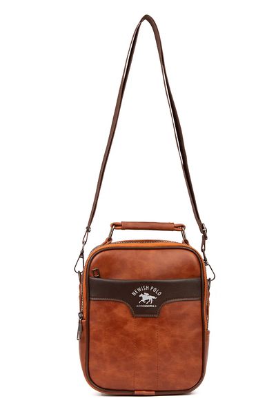 Newish Polo Men's Black Vegan Leather Adjustable Cross Strap Hand and Shoulder Bag Daily