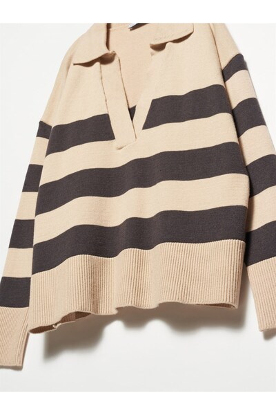 Dilvin 10325 Pulover cu dungi cu gât polo-a.bej-ant.