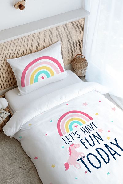 Tuğba Kuğu Single Duvet Cover Set (160X220) - Pure Baby Series - Unicorn Fun