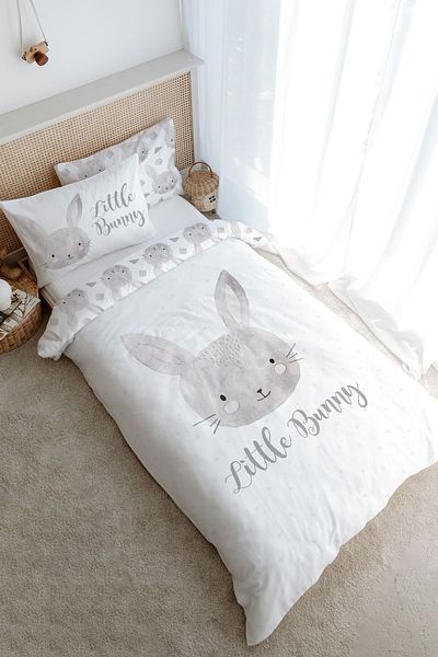 Tuğba Kuğu Baby Series Single Duvet Cover Set - Charcoal Rabbit (160X220)