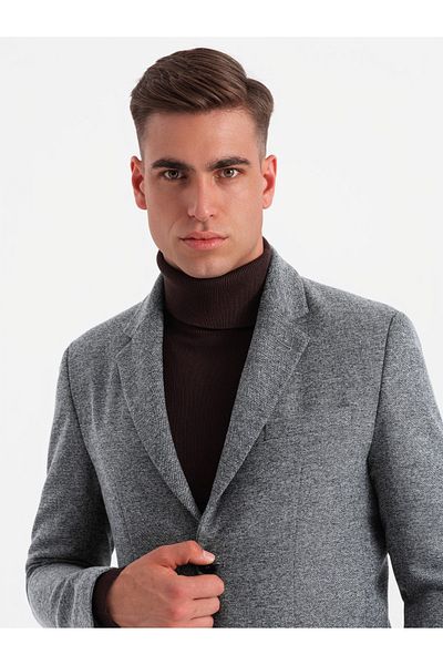 OMBRE Klasický pánský blejzr s viskózou - šedý V2 OM-BLZB-0138 L