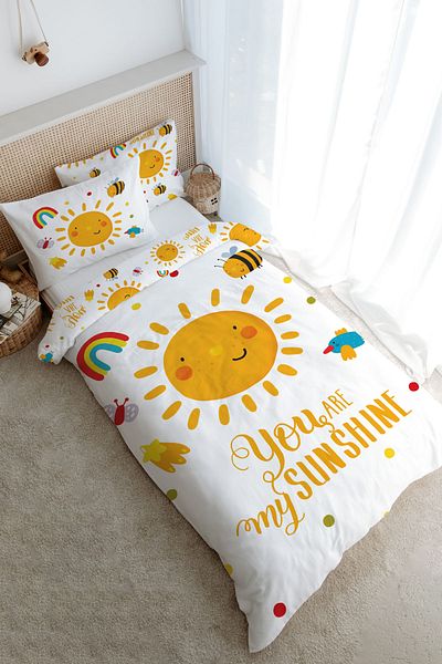 Tuğba Kuğu Single Duvet Cover Set (160X220) - for Baby Series - Smiling Pastel Sun