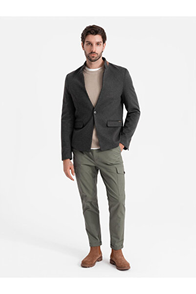 OMBRE Pánská bunda z umělého hedvábí se stojáčkem - černá melanž V5 OM-BLZB-0131 M