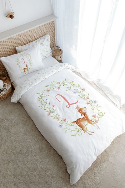 Tuğba Kuğu Single Duvet Cover Set (160X220) - Little Deer Series - Letter L