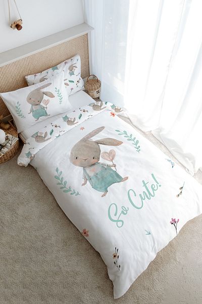 Tuğba Kuğu Baby Series Single Duvet Cover Set - Rabbit with Salopet (160X220)
