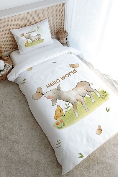 Tuğba Kuğu Single Pure Baby Duvet Cover Set - Playing Lamb with Butterfly Pattern