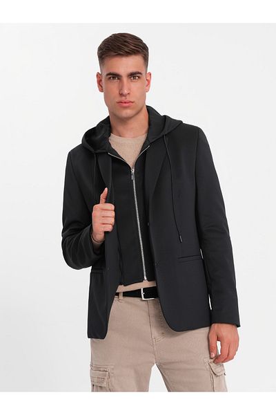 OMBRE Herren Blazer mit abnehmbarem Unterfutter und Kapuze - schwarz V1 OM-BLZB-0126 XXL