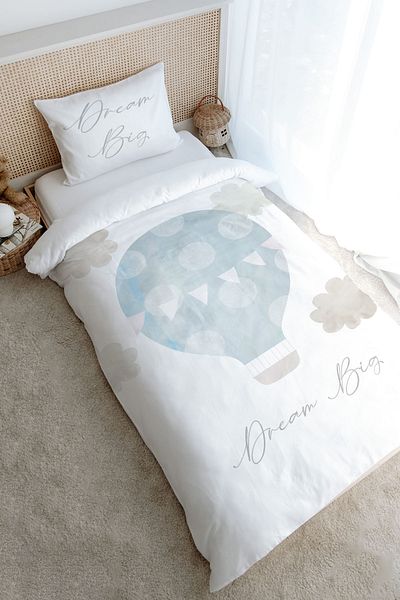 Tuğba Kuğu Single Pure Baby Duvet Cover Set - Cloudy Blue Air Balloon (160X220)