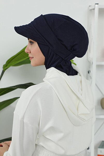 Aisha's Design Removable Visor Cap, Turban, B-82, Navy Blue