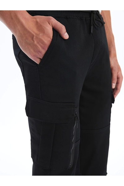 LC Waikiki Ανδρικό παντελόνι Cargo Xside Black Slim Fit Gabardine