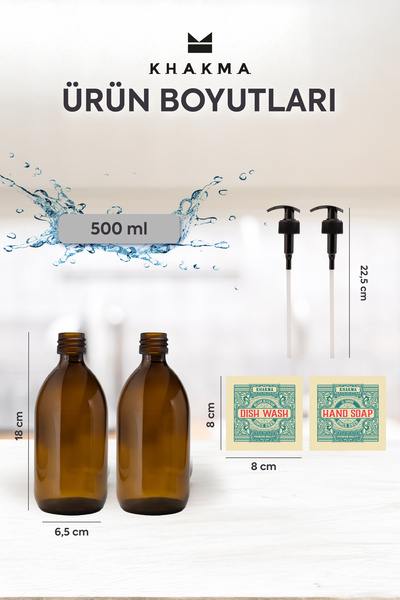 KHAKMA 500 ml Amber Renkli 2'li Vintage Cam Sabunluk Seti