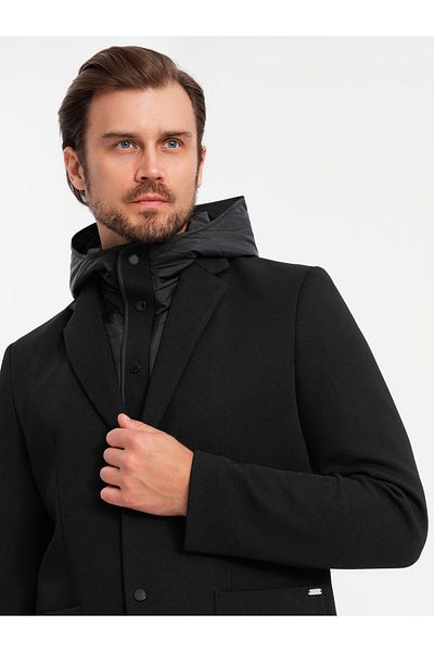 OMBRE Herrenjacke mit hohem Kragen und Kapuze - schwarz V2 OM-BLZB-0133 L