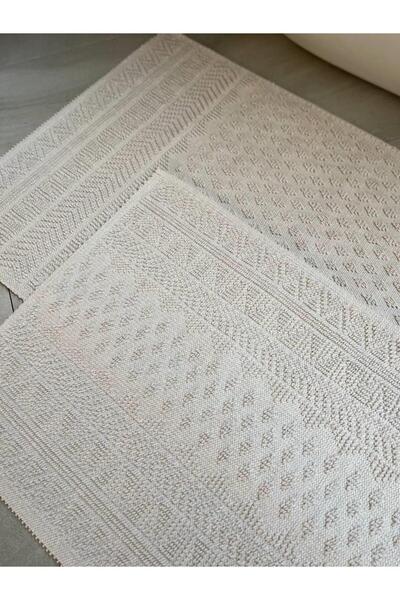 Bluenity Ecru Color Natural Cotton Bath Mat Set of 2 - 60X100+50X60 cm