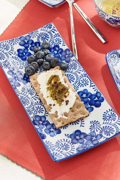 Paşabahçe Anemone Porcelain - Rectangular Blue Serving Plate L