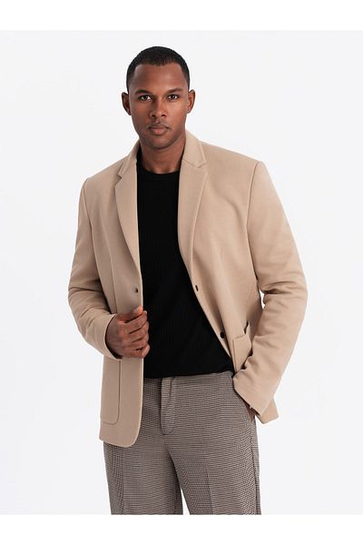 OMBRE Herrenjacke mit hohem Kragen und Kapuze - hellbraun V1 OM-BLZB-0133 XL