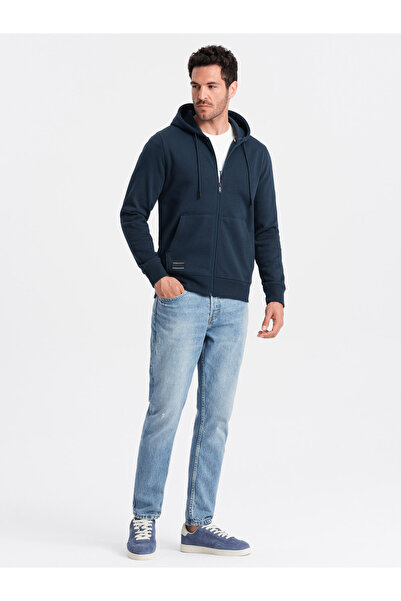 OMBRE Βαμβακερό ανδρικό ελαστικό φούτερ BASIC - navy blue V1 OM-SSBZ-0160 S