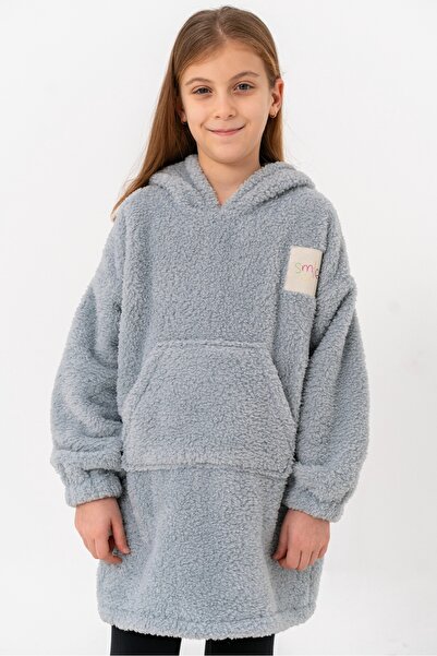 bysezerozer Wellsoft Çift Taraflı Polar Kanguru Kapişonlu Çocuk Giyilebilir Ev Battaniyesi Oversize Sweatshirt