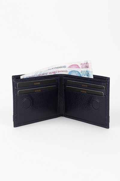 Fossil Genuine Leather Navy Blue Horizontal Men's Wallet Hand Portfolio