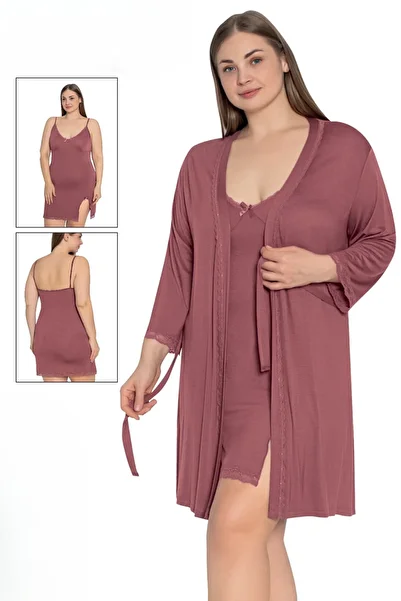 Cotpark Women's Plus Size Viscose Combed Fabric Lace Dressing Gown Suit 16212-B