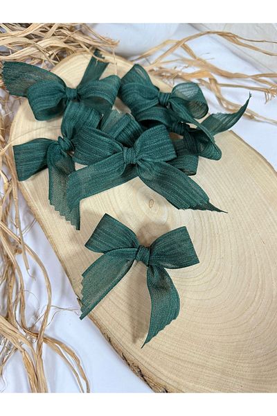 LAYLAEVENTS Green Linen Ribbon Premade Bow - 40 Pieces