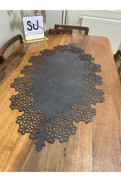 EHA LAZER Runner din piele artificială gri oval floral