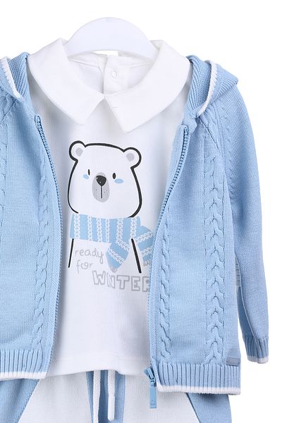 MİMBOKİDS 3-Piece Winter Set for Baby Boy - Cardigan, Trousers and T-Shirt
