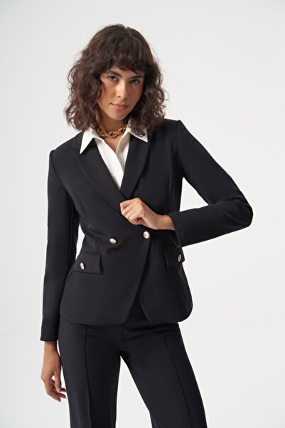 MZL Siyah Yün Karışımlı Klasik Tek Düğme Blazer Ceket