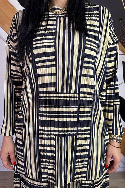 GÖKSEL Stripe Printed Plus Size Loose Set - Yellow