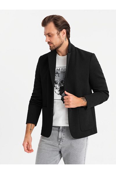 OMBRE Herrenjacke mit hohem Kragen und Kapuze - schwarz V2 OM-BLZB-0133 L