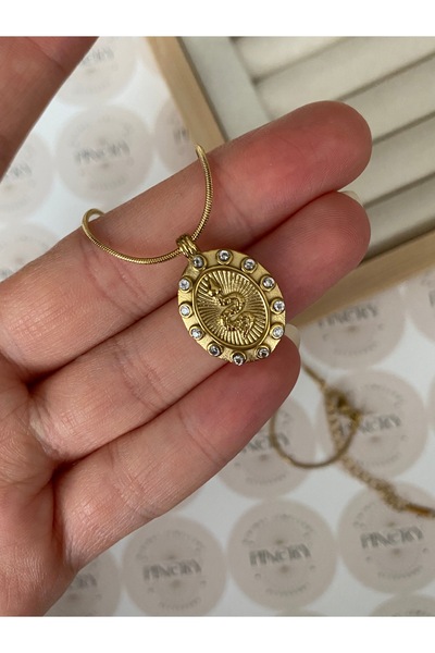 Pinery Jewels Oval Taş Işlemeli Yılan Paslanmaz Çelik Kararmaz Kadın Kolye – ...