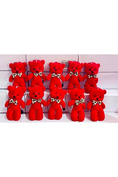FRT Mini Peluş Ayıcık Anahtarlık Kırmızı Şirin Hediyelik 12 ADET