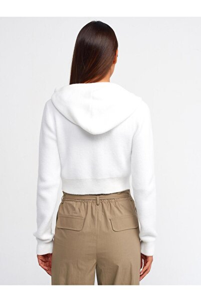 Dilvin 10486 DİLVIN Soft Textured Hooded Crop Sweatshirt