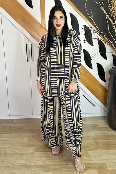 GÖKSEL Stripe Printed Plus Size Loose Set - Yellow