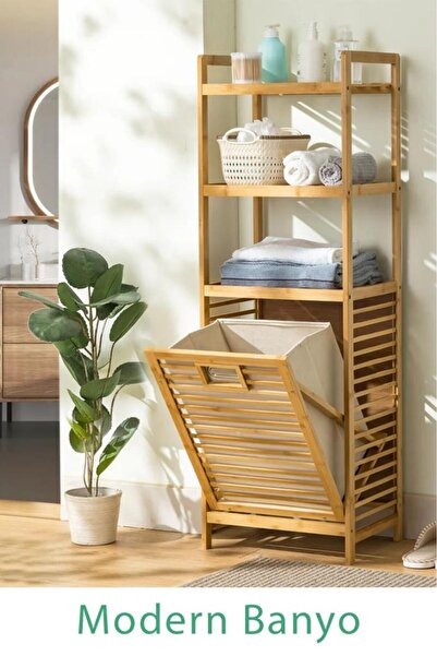 Digithome Bambu Kirli Sepetli 3 Raflı Çamaşır Sepeti DB-0002H