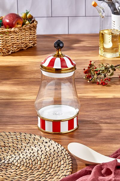 Paçi Charmes Porcelain Glass Topped Red White Oversize Jar 1100 ml
