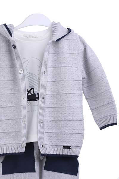 MİMBOKİDS 3-Piece Tracksuit Set for Baby Boy - Cardigan, Trousers and T-Shirt