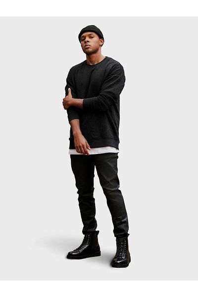 OMBRE Pánská mikina RELAXED FIT s vyraženými písmeny - černá V1 OM-SSNZ-0164 L